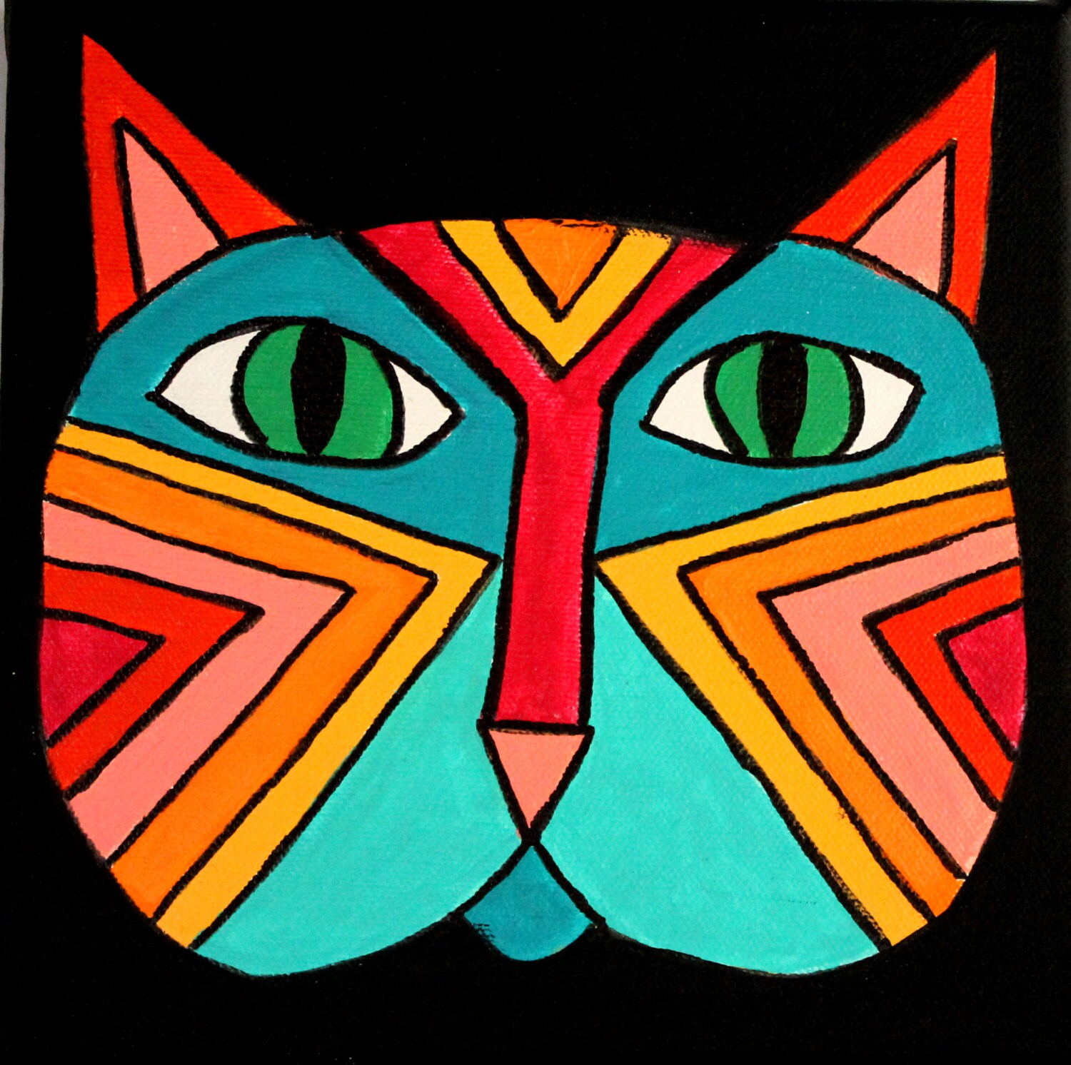 Warm Abstract Cat Face by FancifulArtbyPam on Etsy