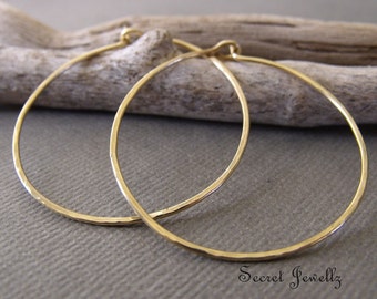 Hammered Brass Hoop Earrings, Gold Hoop Earrings, Natural Brass Earrings, Brass Jewelry, Hoop Earrings