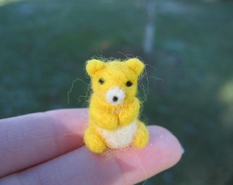 Needle Felted Miniature Yellow Bear Tiny Figure