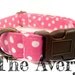 Pink Polka Dot Girl Dog Collar - Organic Cotton - Antique Brass Hardware - "The Avery"