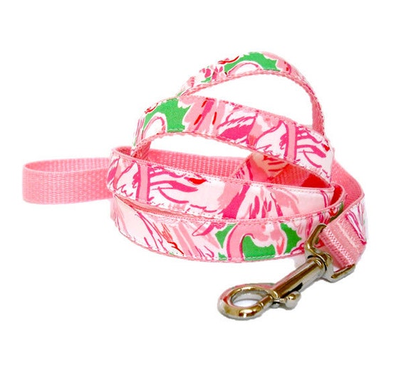 Dog Leash Lilly Pulitzer 2015 Pink Colony Fabric on Pink