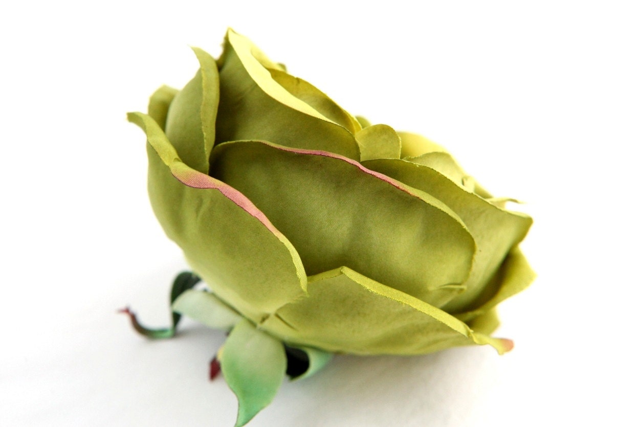 Full Cabbage Rose in Olive Green Silk Artificial Flower