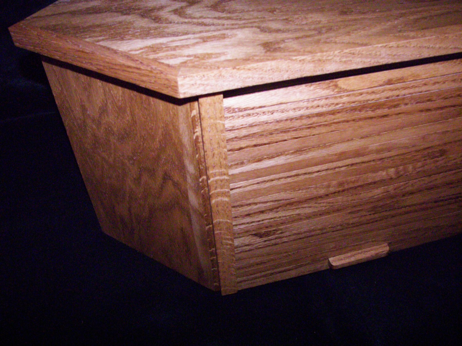 Oak Corner Bread Box with Golden Oak Finish and Roll Up Door