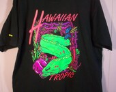 Vintage 90s Hawaiian Tropic tee shirt / neon t shirt  / mens Oversized / black XL / Florida