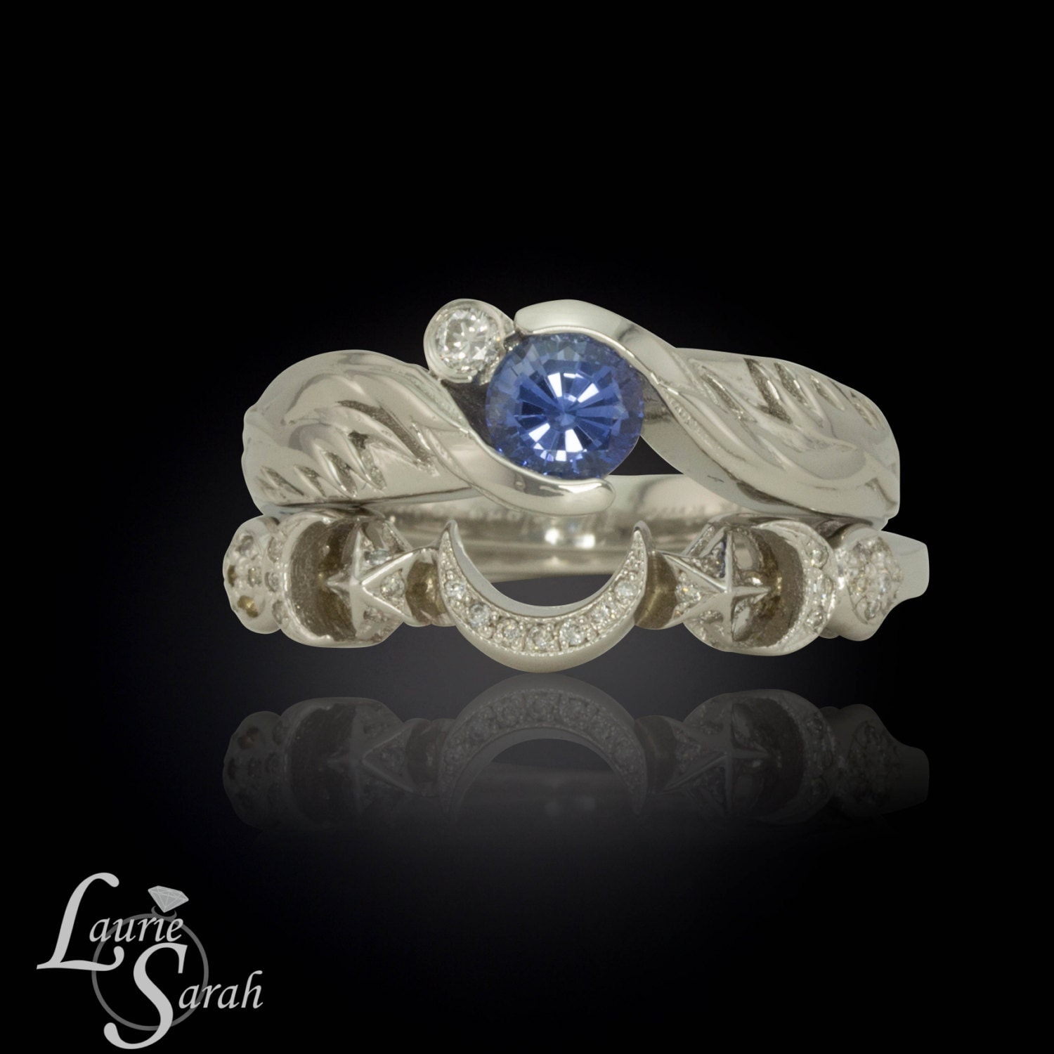 Sun and Moon Rings Sapphire Engagement Ring Platinum Sun