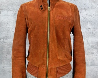 orange leather bomber jacket