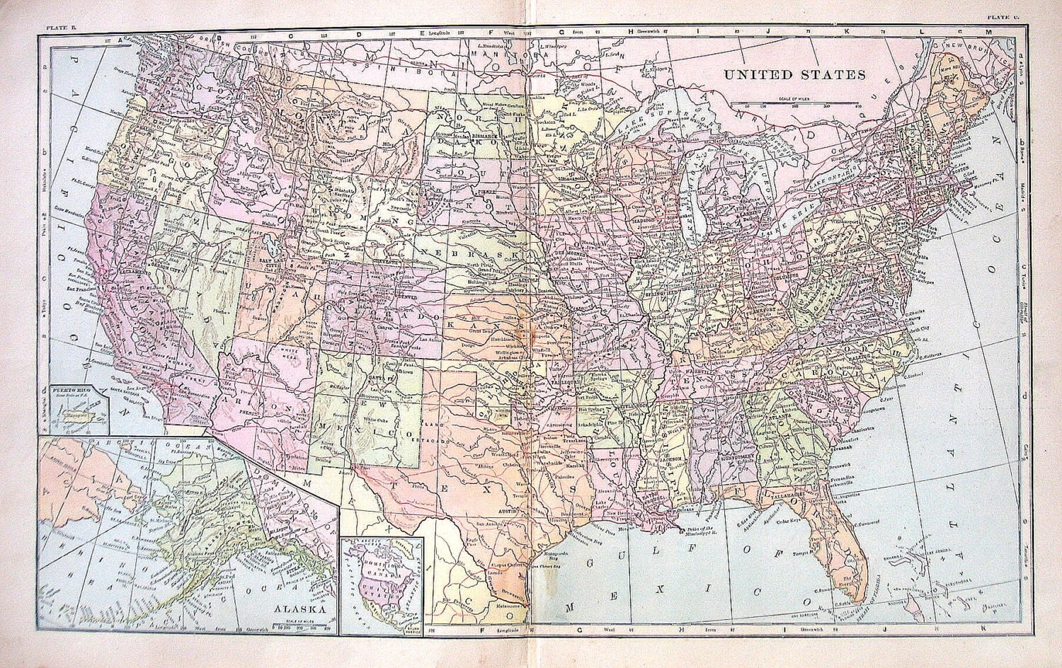 Large Map Of The United States 1895 Antique Map World