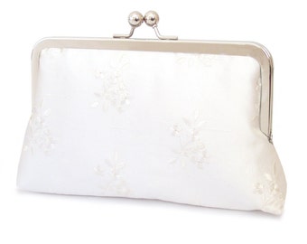 White bridal clutch bag, embroidered silk purse, wedding clutch, bridesmaid gift, IVORY BUDS