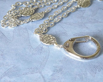 Simple Silver Chain ID Badge Lanyard, Oval Silver Beads