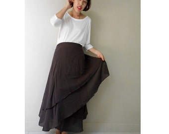 Boho Hippie Brown Cotton Gypsy Two Layers Circle Wrap Skirt S-L (WS 01)