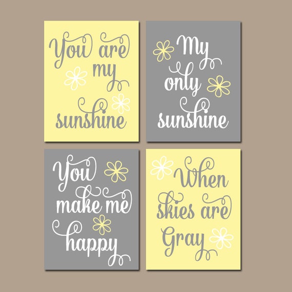 Yellow Gray You Are My SUNSHINE Wall Art CANVAS or Prints