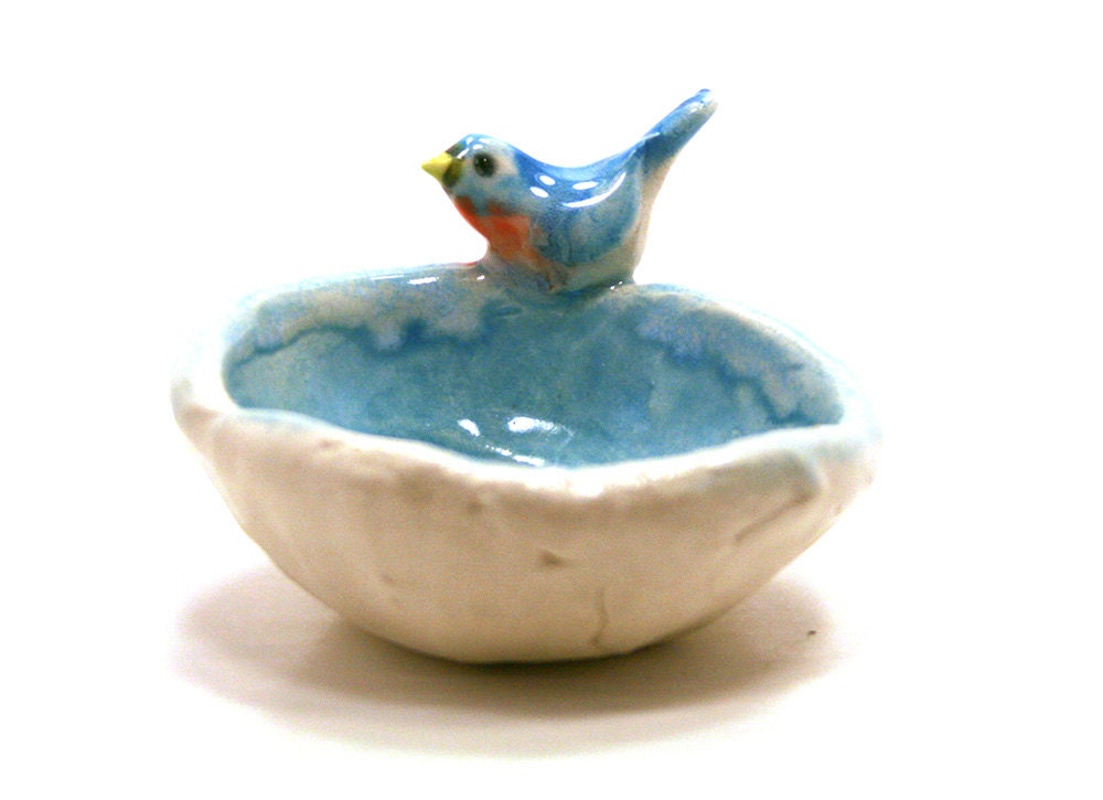 Bluebird Trinket Bowl Bird Bowl Porcelain By SongandBranch