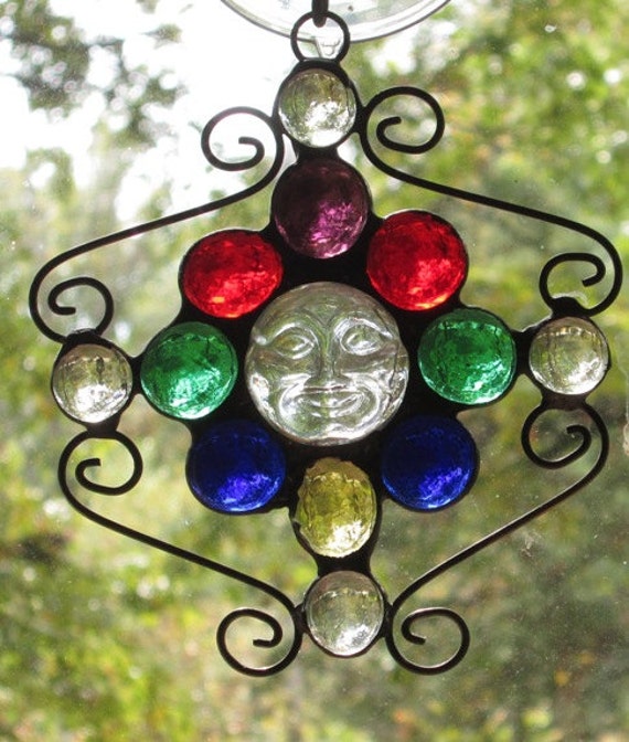 Stained Glass Suncatcher Iridescent Moon by CartersStainedGlass