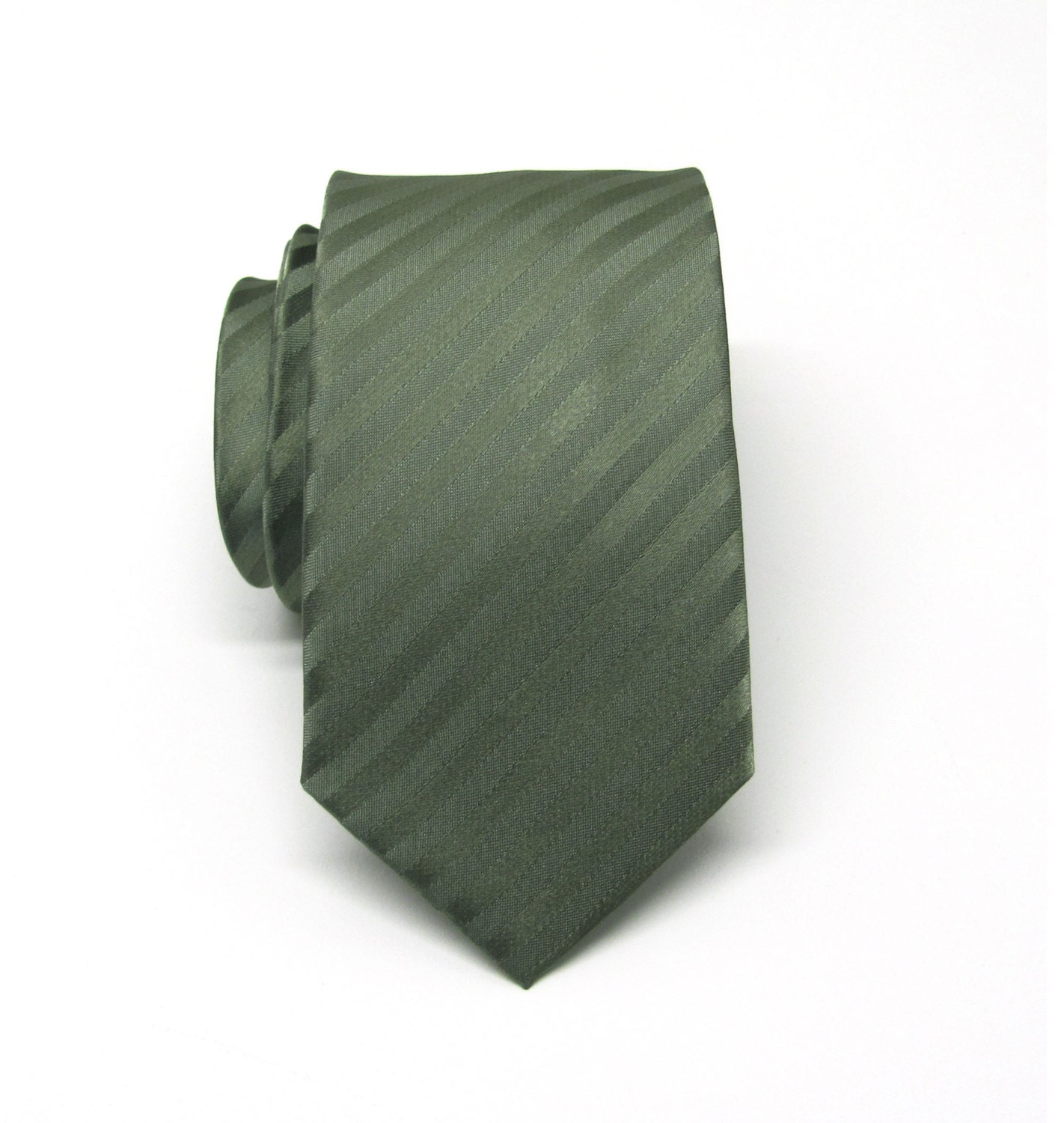 Mens Tie. Skinny Tie. Olive Green Stripes Skinny Necktie
