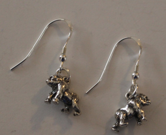 Sterling Silver 3D GORILLA Earrings French by ShymaliSterling