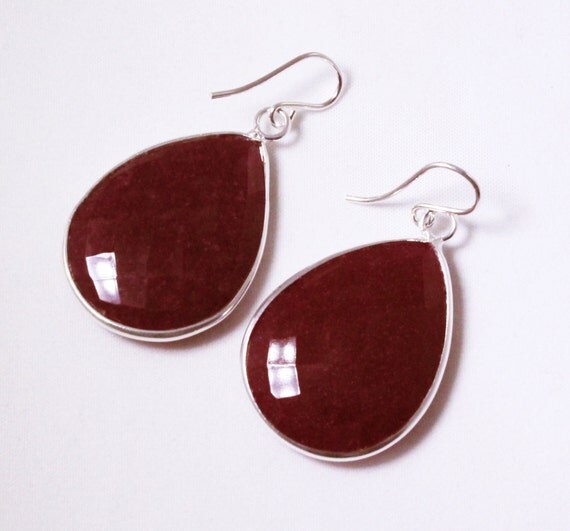 Ruby Earrings : Ruby Teardrop Earrings Sterling Silver Bezel Precious ...