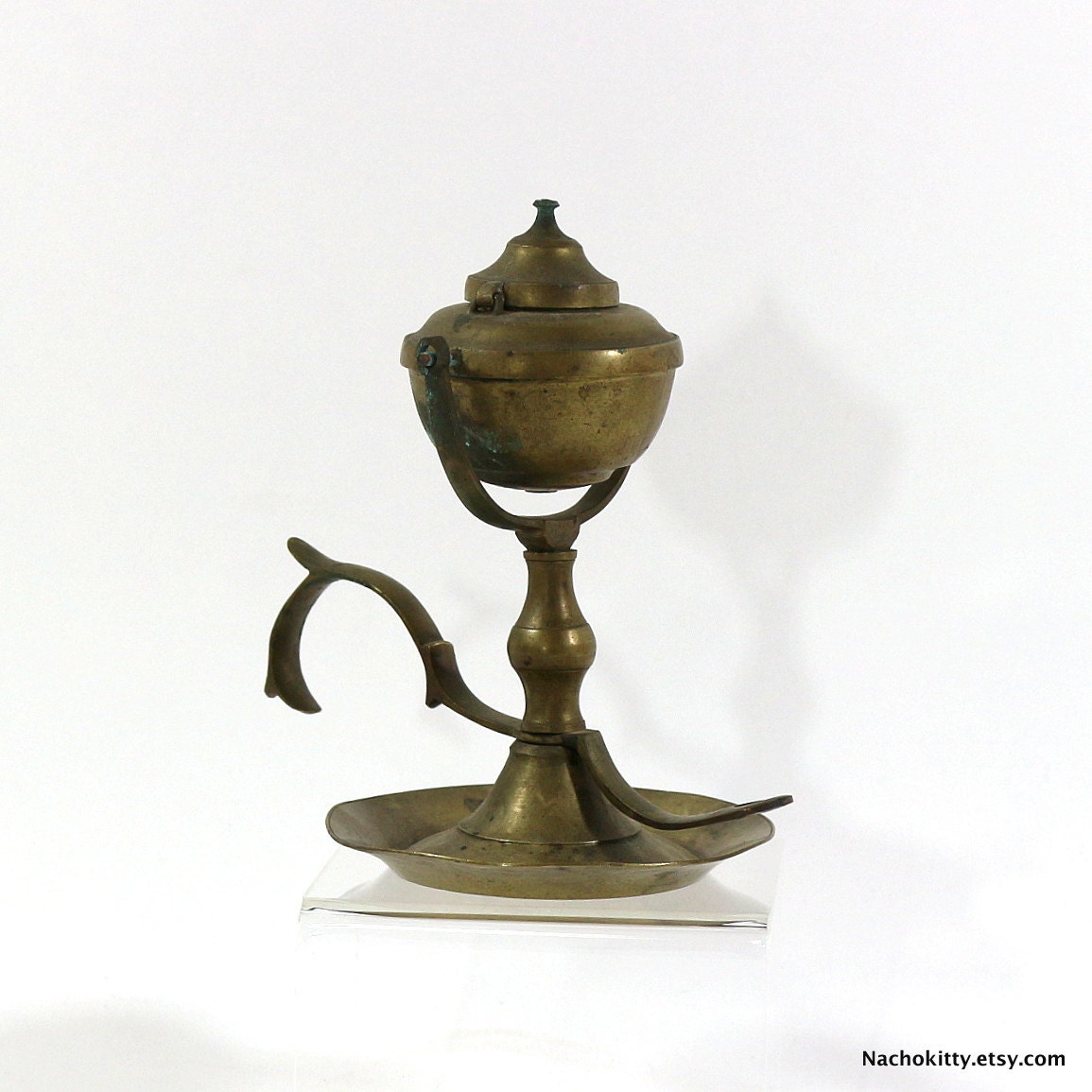 Reserved 1940s Oil Lamp Handheld Brass Tribal Light by Nachokitty