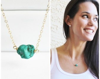 Genuine Turquoise Necklace, Turquoise Jewelry, Real Kingman Turquoise, Gifts for Her, Silver or Gold Layering Necklace, Boho Necklace