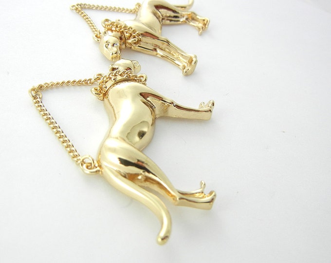 Large Pair of Art Deco Gold-tone Panther Charms with Chains
