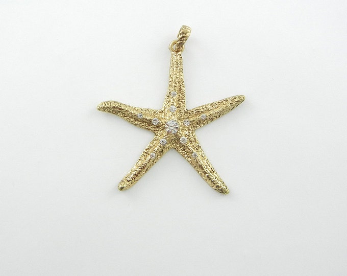 Antique Gold-tone Rhinestone Accented Starfish Pendant