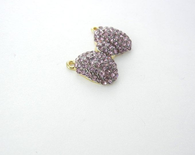 Double Link Gold-tone Light Purple Amethyst Rhinestone Bow Pendant