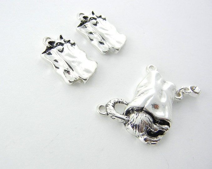 Set of Silver-tone Cat in a Bag Pendant and Charms