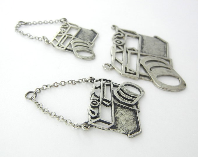 Set of Antique Silver-tone Cut-out Camera Pendant and Charms on Chain