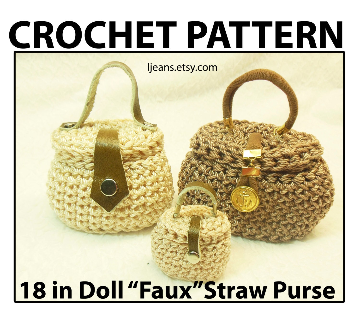 18 in Doll Crochet Faux Straw Purse with Hinged