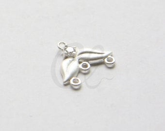 2pcs Premium Matte Silver Plated Brass Base Earring Findings - 1 to 3 Component with Rhinestone 15.4x13.4mm (1786C-L-9) Left