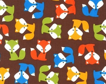One (1) Yard - Urban Zoologie Fox Pups Robert Kaufman Fabric AAK-14723-16 BROWN