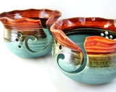 Yarn bowls , pottery yarn bowl , handmade knitting bowl , mint green and brown - In stock - B.E.D