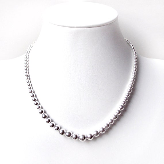 Sterling Silver Bead Necklace 8mm to 4mm Everyday Wear