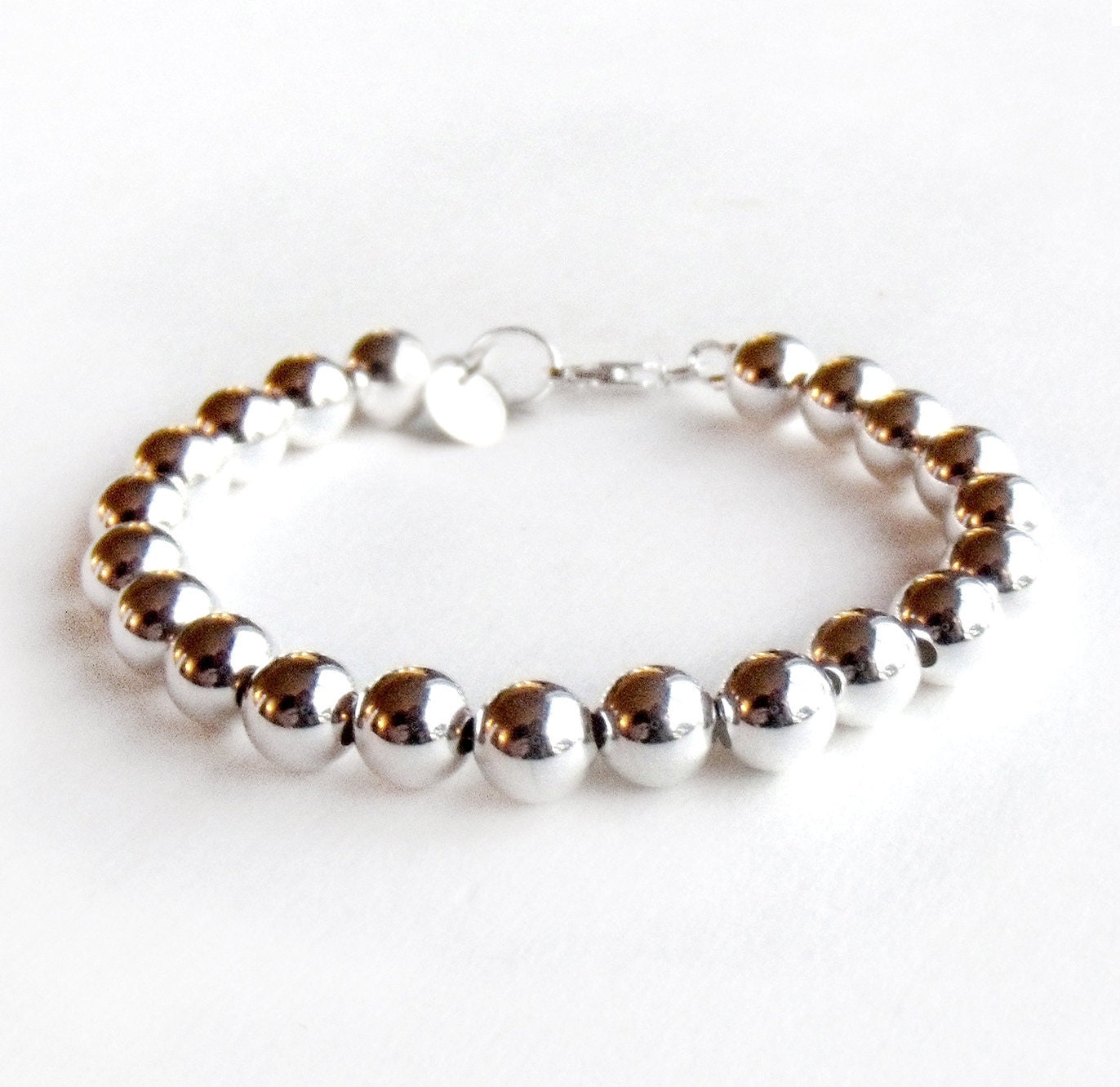 Bracelet 8mm Sterling Silver Bead Bracelet Everyday Wear