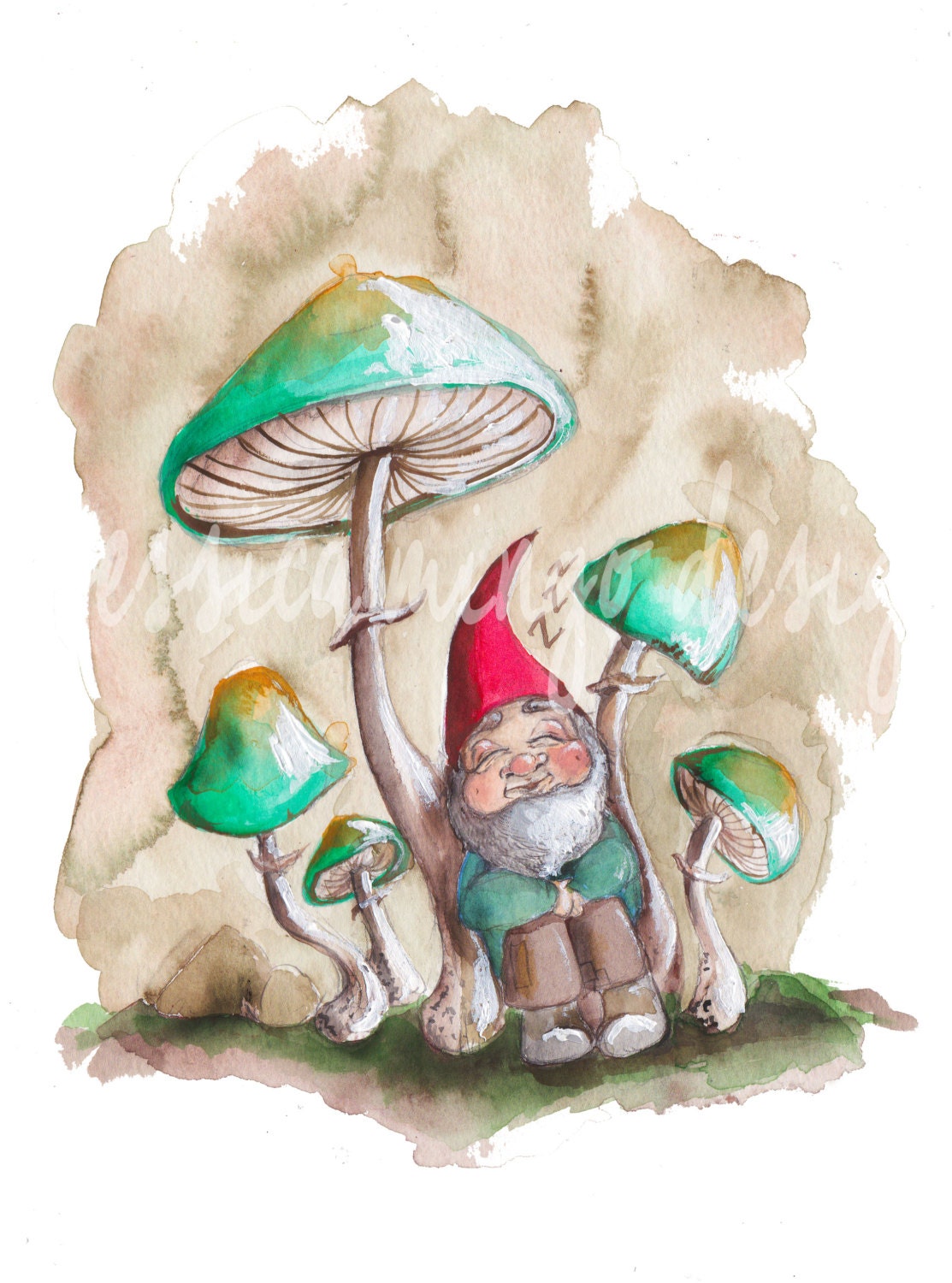 Sleeping Gnome Gnome Nursery Art Gnome by JessicaMingoDesigns