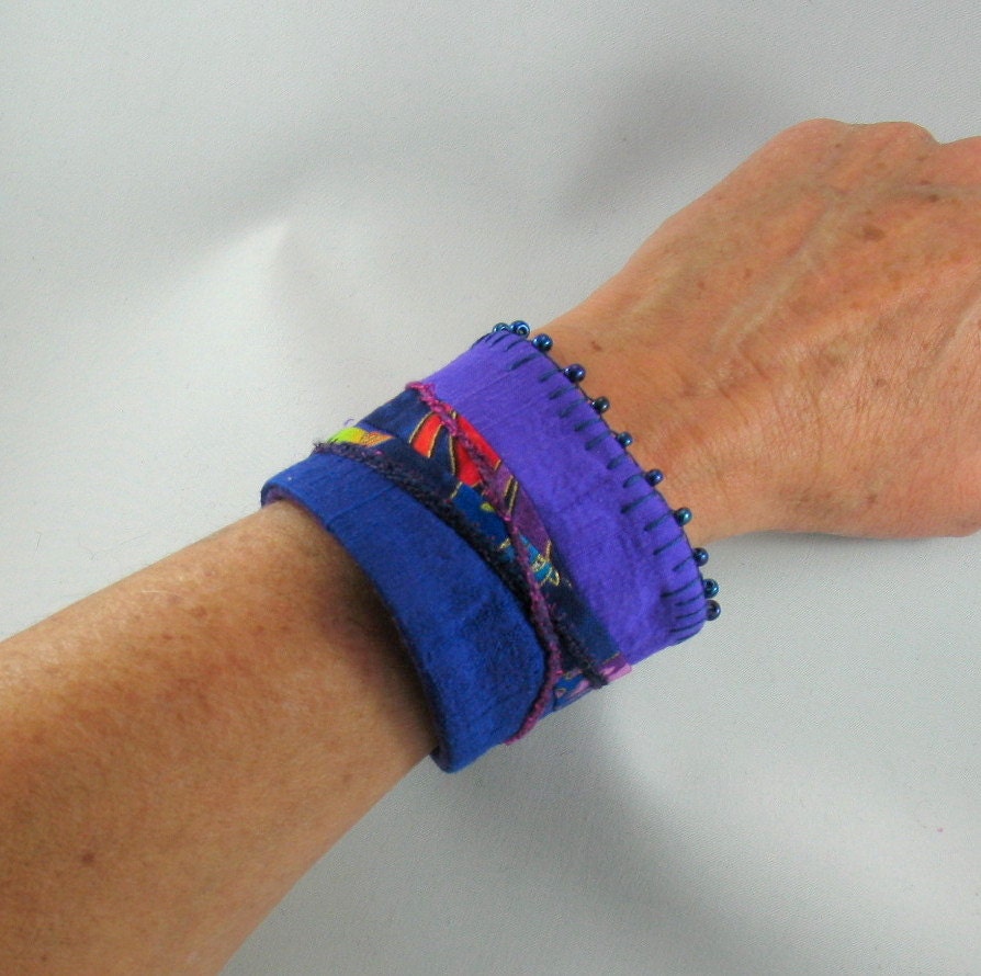 Fabric Cuff Bracelet Purple Silk