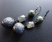 The Old Ones and the New. Texture experiment crackle and shards polymer earrings with labradorite.