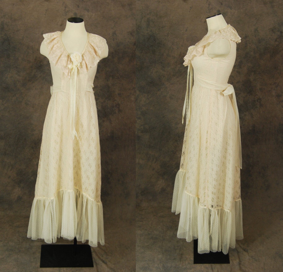Vintage 70s Wedding Dress Ivory Lace Maxi Dress By Jessamity 1789