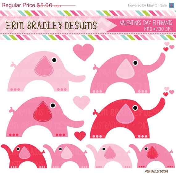 50% OFF Pink Valentines Day Elephants Clipart Commercial Use Animal Clip Art Graphics Il_570xn