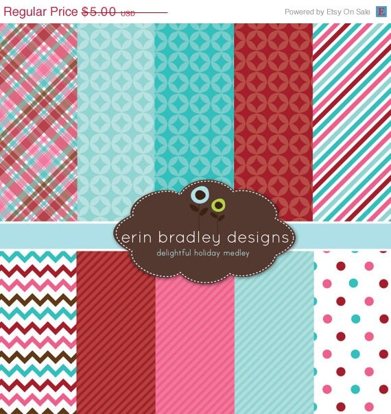 50% OFF Digital Scrapbook Papers Personal and Commercial Use Delightful Holiday Medley Instant Download Il_570xn