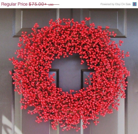 MOVING SALE All Weather Berry Wreath, Berry Christmas Wreaths, Winter Wedding Wreath, Traditional Christmas Wreath