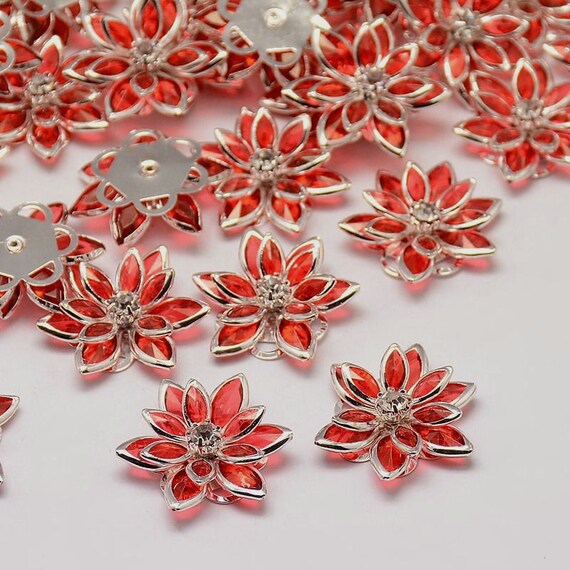 Red Flower with Rhinestone Set of 4 HK1130