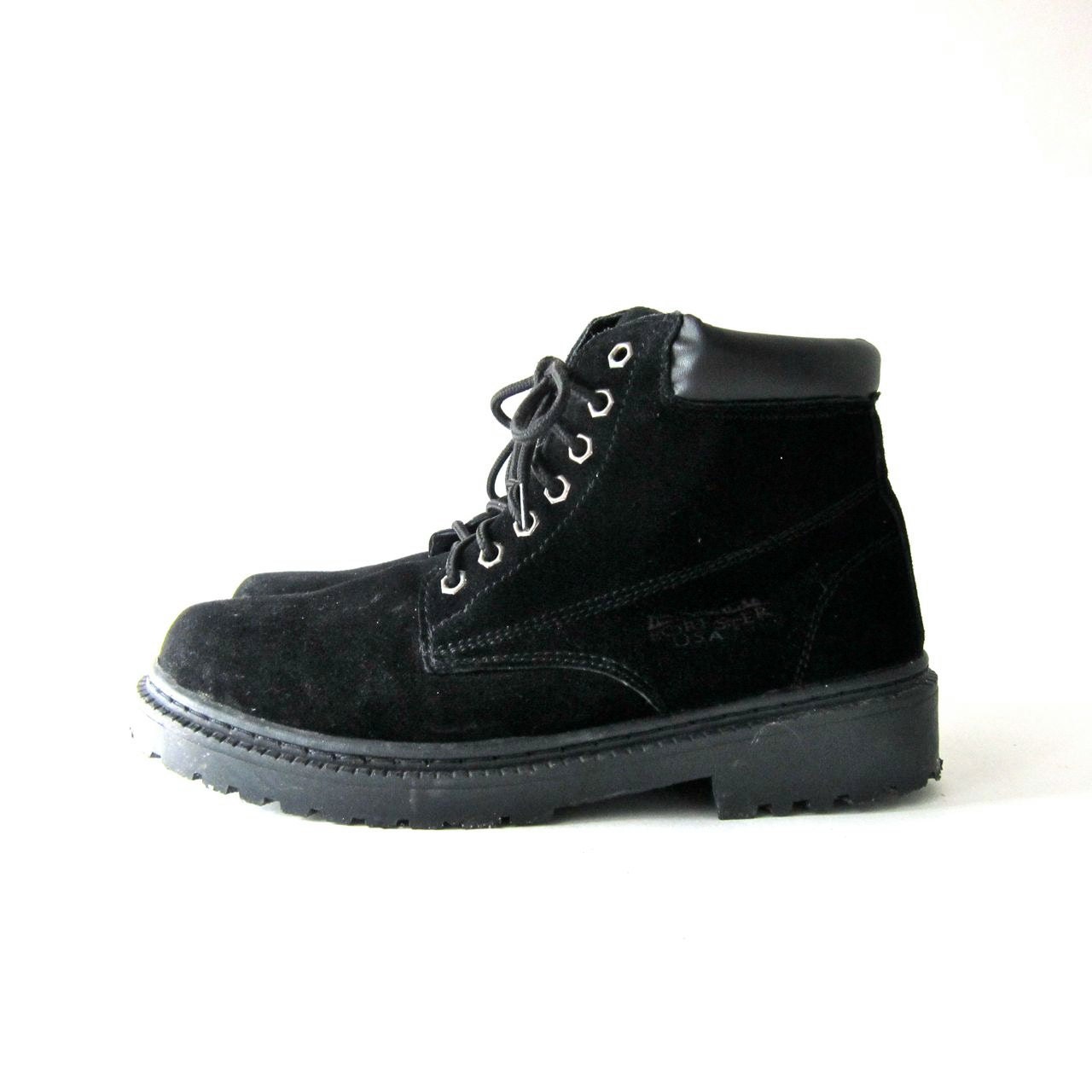 Vintage black suede ankle boots. Leather mountain boots. Chunky Hiking ...