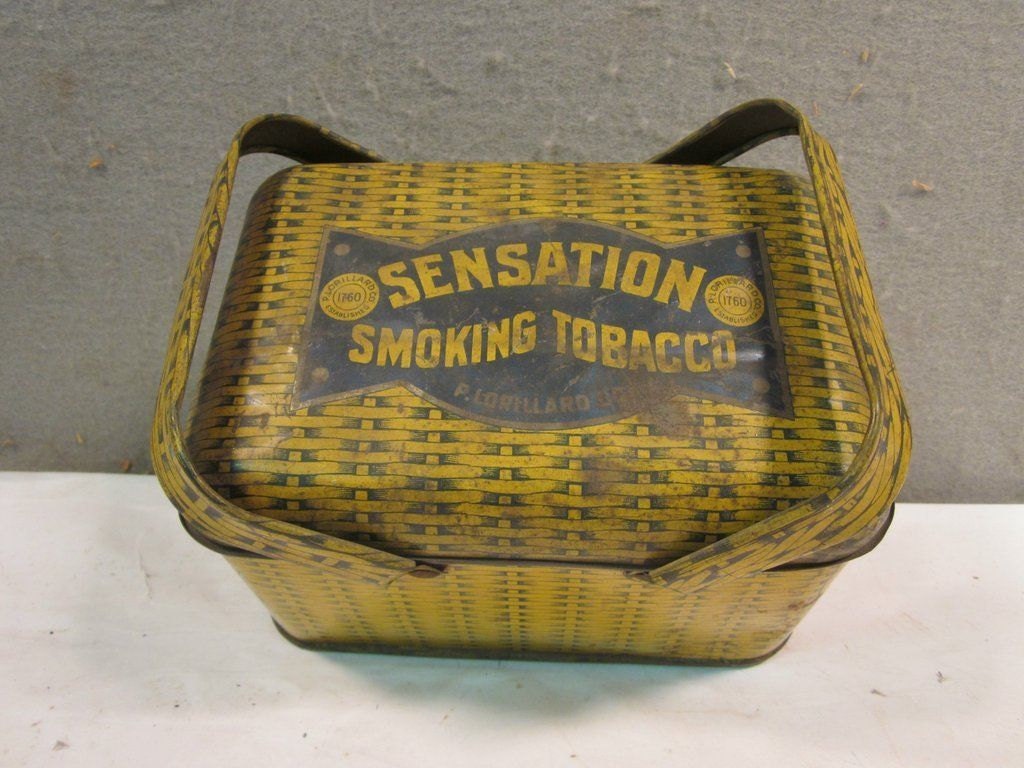 Vintage Sensation Smoking Tobacco Basket Weave Lunch Box Tin by