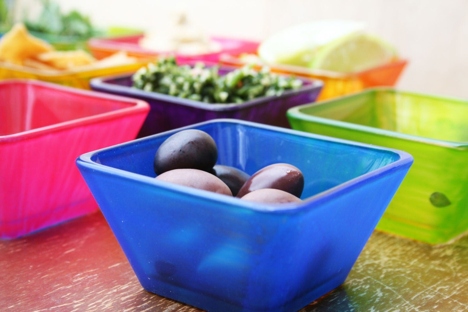Colorful Square Glass Serving Dish/Kitchen