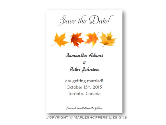 Items Similar To Save The Date Template Quot Yellow Gold Maple Leaves Fall Wedding Printables Quot 5x7 Fall Save The Date Templates Free