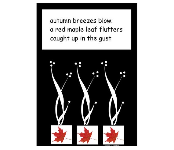 Haiku Art Wall Hanging Red Maple Leaf Poetry Poem Autumn