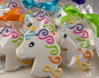 Unicorn Cookies, Princess Cookies - 12 Decorated Sugar Cookie Favors