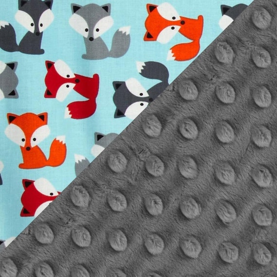 Personalized Baby Blanket Foxes Baby Minky Blanket Boy Fox Lovey Cotton Gray Blue Baby Blanket / Mini Baby Blanket / Baby Shower Gift