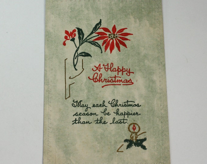 Antique Christmas Postcard A Happy Christmas Poinsettias Candle