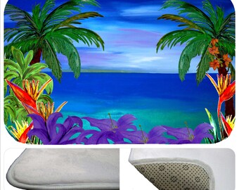 Ocean Tropical Flowers Beach bathmat from my art